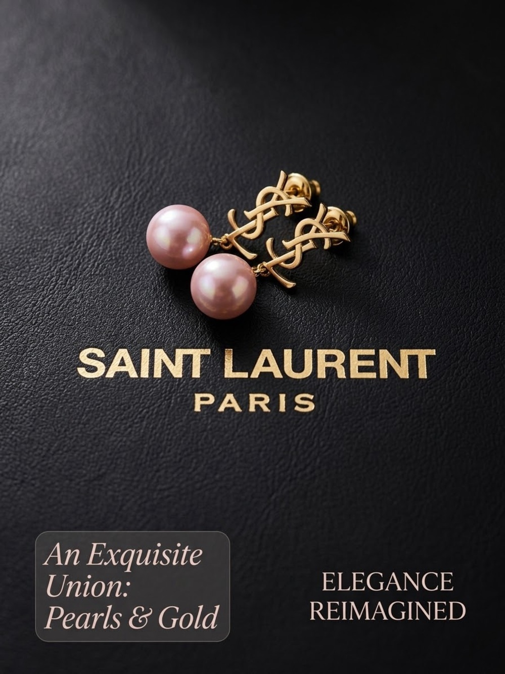 Gold YSL Logo Earrings with Pink Pearls